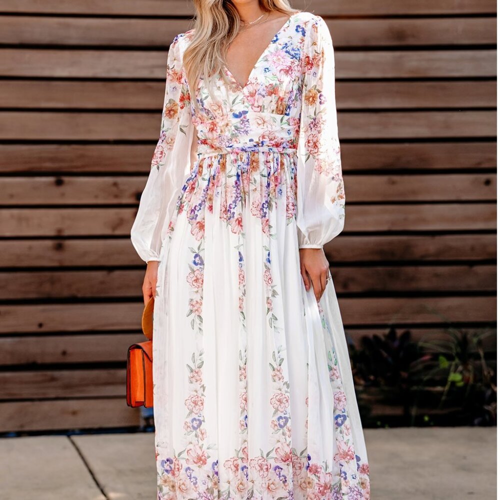 Cupshe Floral Romance Blouson Sleeve Maxi Dress Size XL